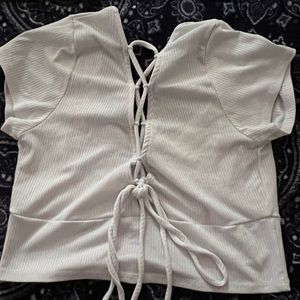 medium; wore once; white shirt; basic tee